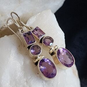 Sterling 925 Silver Earrings Genuine Amethyst Gemstone Designer Jewelry